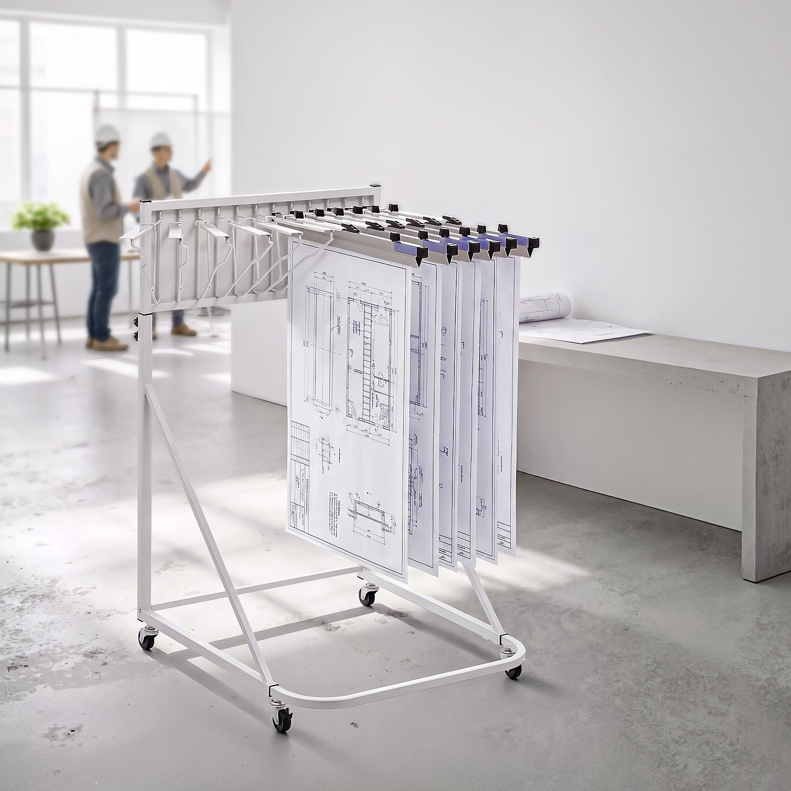 VEVOR Soporte de Almacenamiento para Planos, Estante Móvil y Ajustable para Exhibición de Blueprints, con 6 Piezas de Abrazaderas, Organizador de Carteles Mapas, para Oficina Construcción Arquitectura