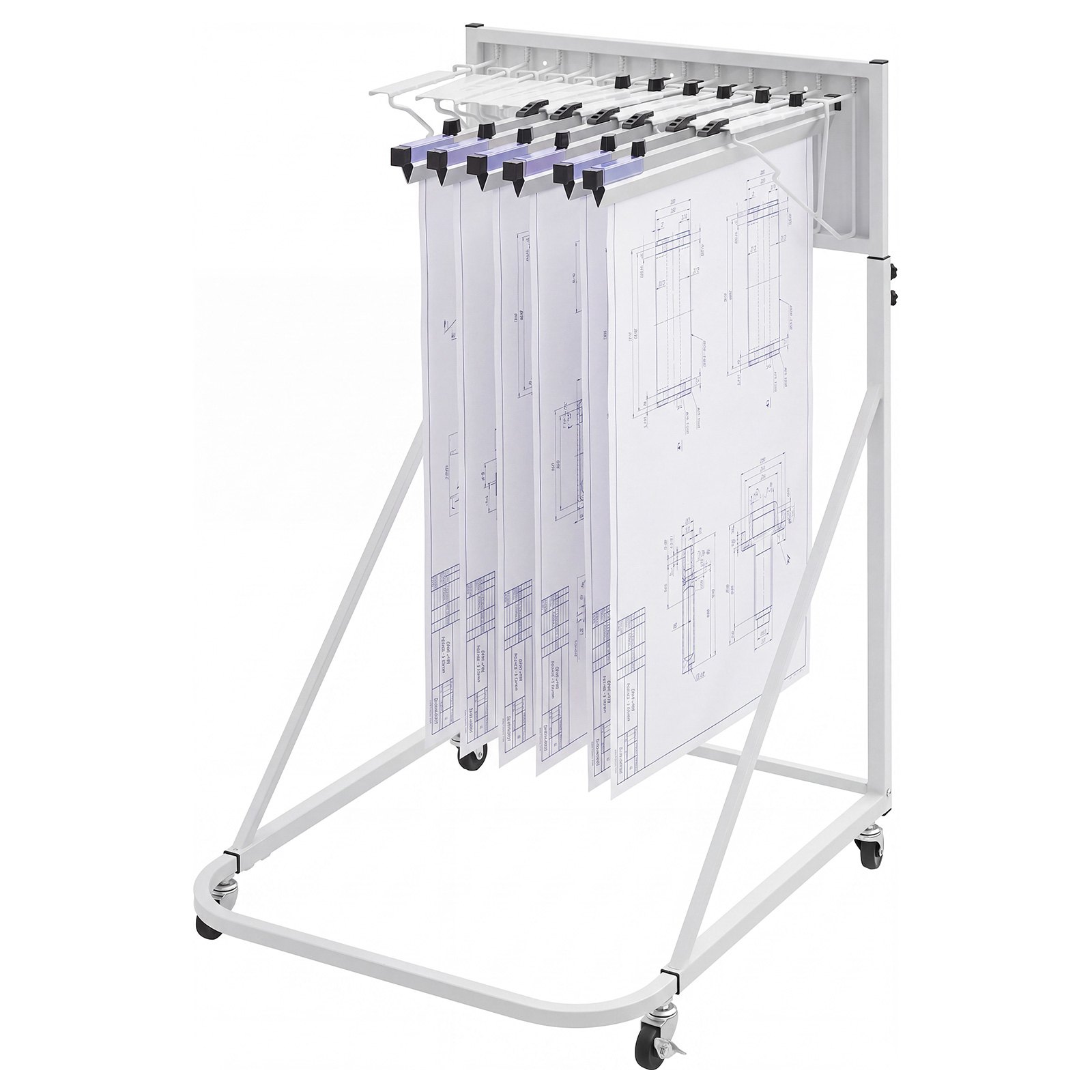 VEVOR Soporte de Almacenamiento para Planos, Estante Móvil y Ajustable para Exhibición de Blueprints, con 6 Piezas de Abrazaderas, Organizador de Carteles Mapas, para Oficina Construcción Arquitectura