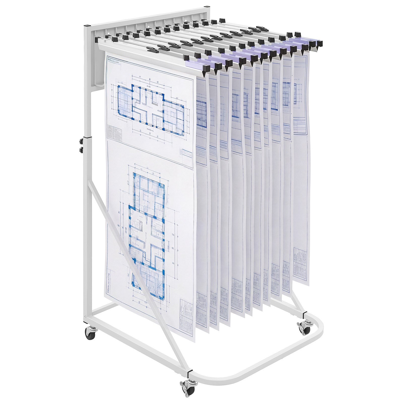 VEVOR Soporte de Almacenamiento para Planos, Estante Móvil y Ajustable para Exhibición de Blueprints, con 6 Piezas de Abrazaderas, Organizador de Carteles Mapas, para Oficina Construcción Arquitectura
