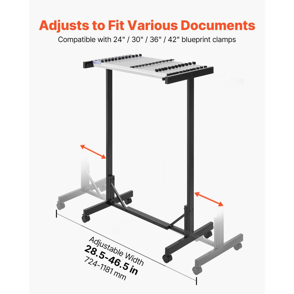 VEVOR Soporte de Almacenamiento para Planos, Estante de Metal con 12 Piezas de Abrazaderas y Ruedas, Organizador para Blueprints Mapas Pósteres Archivos, para Construcción Arquitectura Ingeniería