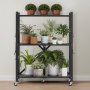 VEVOR Estante de Almacenamiento Plegable de 3 Niveles con Ruedas 71 x 33 x 91 cm Estantería Metálica Móvil Resistente, sin Necesidad de Ensamblaje, Organizador para Garaje, Cocina, Sótano, Negro