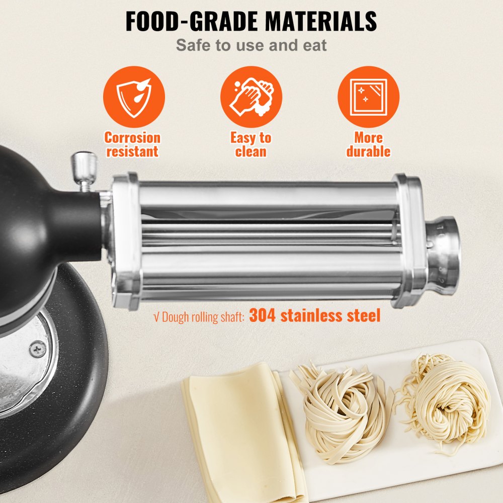 VEVOR Rodillo para Pasta para Batidora Accesorio para Pasta de Acero Inoxidable para Batidora de Pie Antiadherente 8 Ajustes de Espesor 0,3-2 mm Ancho Personalizado 14 mm para Tagliatelle Ramen