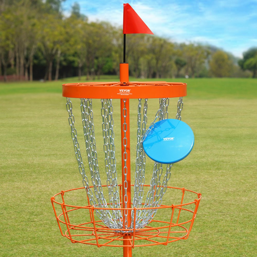 VEVOR Canasta de Golf con Disco de 24 Cadenas Objetivo de Golf con Disco de Acero Portátil Canasta de Golf con Disco con 6 Discos Equipo de Entrenamiento Profesional para Interior y Exterior, Naranja