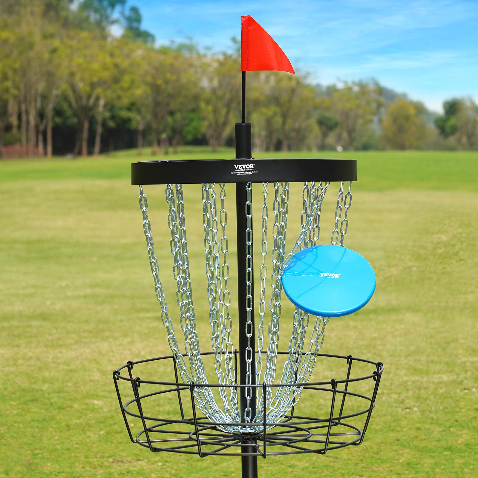 VEVOR Canasta de Golf con Disco de 24 Cadenas Objetivo de Golf con Disco de Acero Portátil Canasta de Golf con Disco con 6 Discos Equipo de Entrenamiento Profesional para Interior y Exterior, Negro