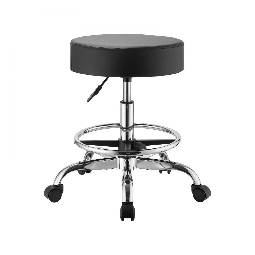 VEVOR Taburete Giratorio de Trabajo, Taburete con Ruedas y Reposapiés, Capacidad de Carga de 226,8 kg, Altura Ajustable, Asiento Ergonómico Acolchado y Tapizado, para Oficina Clínica Peluquería, Negro