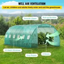 VEVOR Invernadero de Túnel 6,1 x 3 x 2,1 m Invernadero de Jardín Tipo Túnel con 12 Ventanas y 2 Puertas Marco de Acero Invernadero Caseta de Jardín Huerto Verde para Cultivo de Plantas Flores Verduras