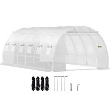 VEVOR Invernadero de Túnel 6,1 x 3 x 2,1 m Invernadero de Jardín Tipo Túnel con 12 Ventanas y 2 Puertas Marco de Acero Invernadero Caseta de Jardín Huerto Blanco para Cultivo de Plantas Flores Verdura
