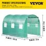 VEVOR Invernadero de Túnel 3,7 x 2,1 x 2,1 m Invernadero de Jardín Tipo Túnel con 6 Ventanas de Malla Marco de Acero Invernadero Caseta de Jardín Huerto Blanco para Cultivo de Plantas Flores Verduras