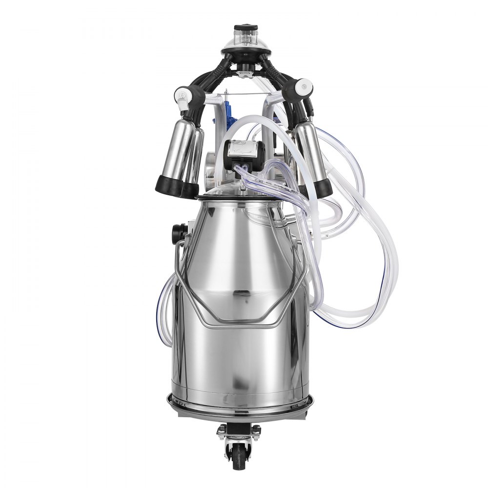 VEVOR Ordeñadora Eléctrica para Vacas Cubo de Acero Inoxidable 25 L Ordeñadora al Vacío con Pulsación Automática Ordeñadora Portátil con Tazas Tubos de Silicona de Grado Alimenticio Presión Ajustable