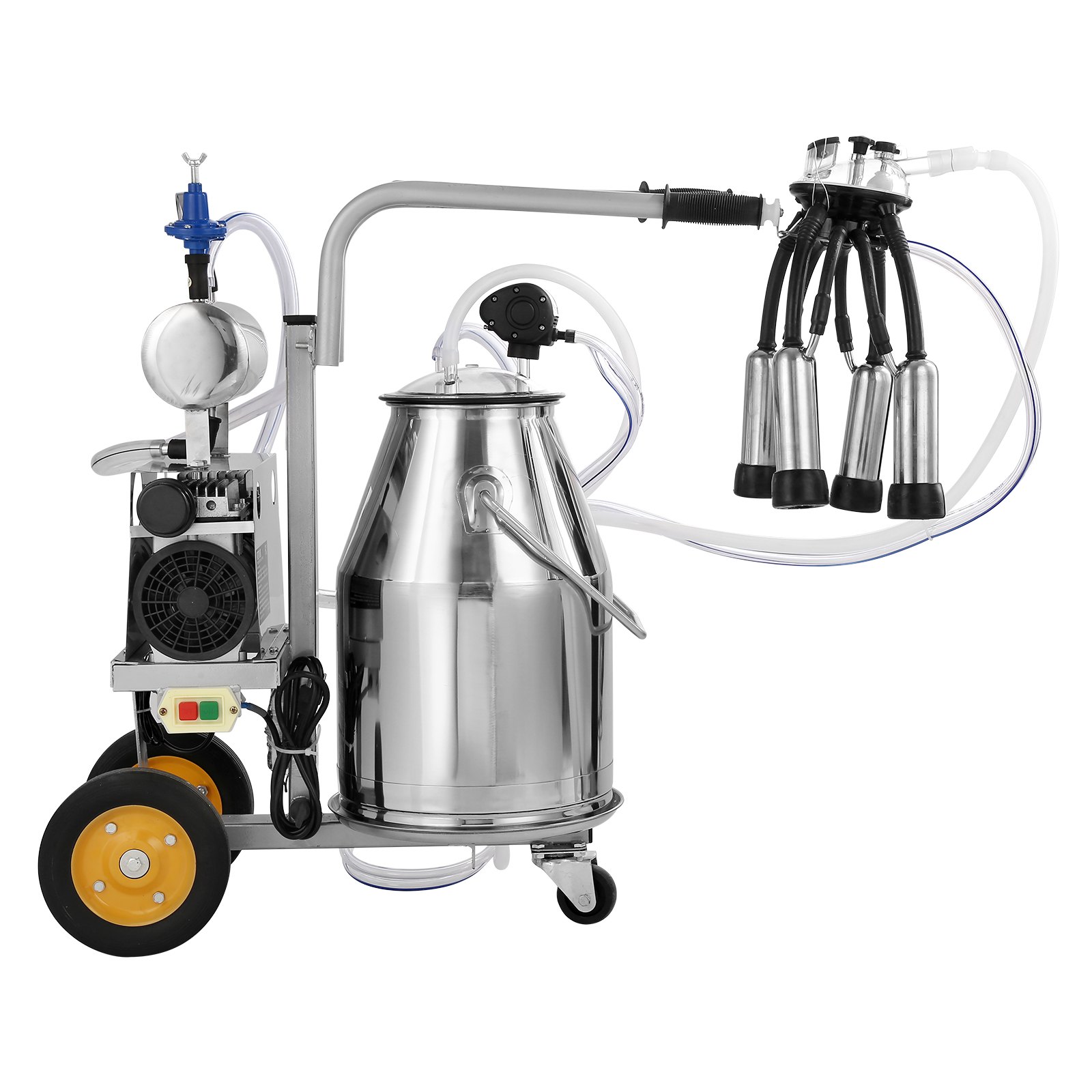 VEVOR Ordeñadora Eléctrica para Vacas Cubo de Acero Inoxidable 25 L Ordeñadora al Vacío con Pulsación Automática Ordeñadora Portátil con Tazas Tubos de Silicona de Grado Alimenticio Presión Ajustable