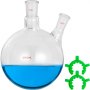 VEVOR Matraz de Fondo Redondo con 2 Cuellos, 2 L Frasco de Fondo de Vidrio, 24 / 40 de Juntas Cónicas Estándar Matraz Laboratorio, Matraz Borosilicato Lab Flask de Altura de 24,5 cm y Diámetro 16,5 cm