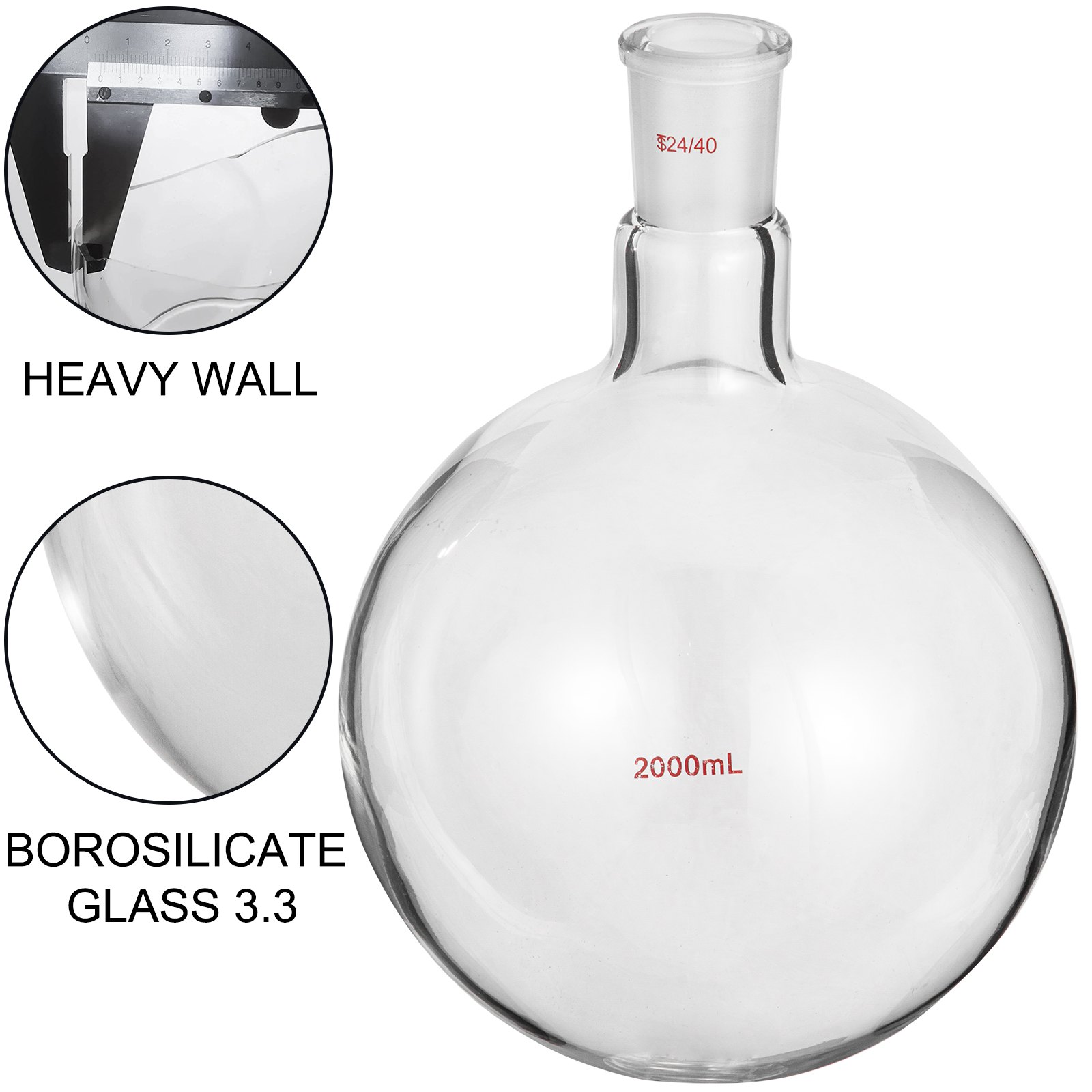 Vevor Frasco De Fondo Redondo Con Receptor Matraz De Reacción Con 1 Cuello 2 L