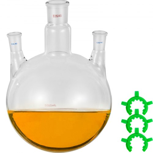 Vevor Frasco De Fondo Redondo Con Receptor Matraz De Reacción 5 L Con 3 Cuellos