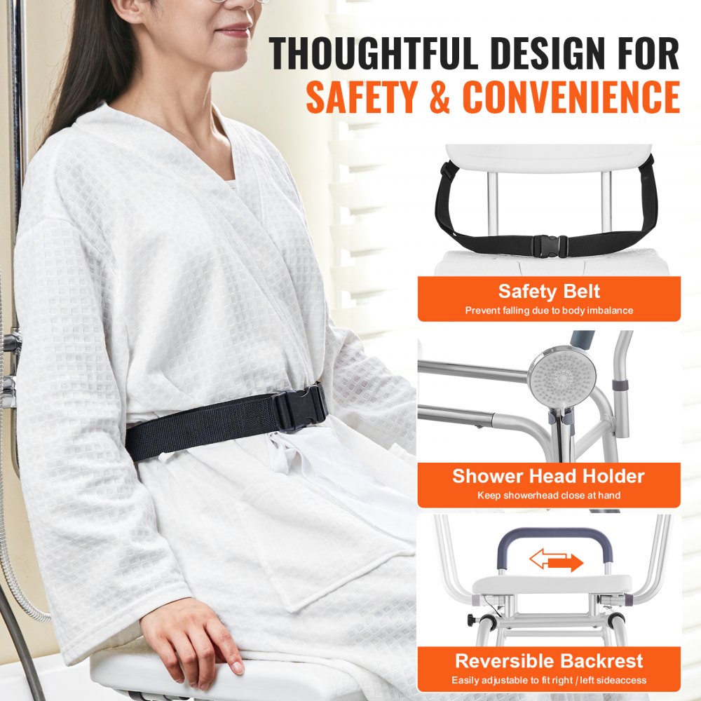 VEVOR Banco de Transferencia Deslizante para Bañera, Altura Ajustable con Asiento Recortado, Respaldo Reversible y Cinturón de Seguridad, para Personas Mayores Discapacitadas, 1050 x 565 x 1020 mm