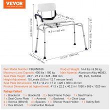 VEVOR Banco de Ducha Asiento Extraíble Respaldo Reversible 1050 x 565 x 1020 mm