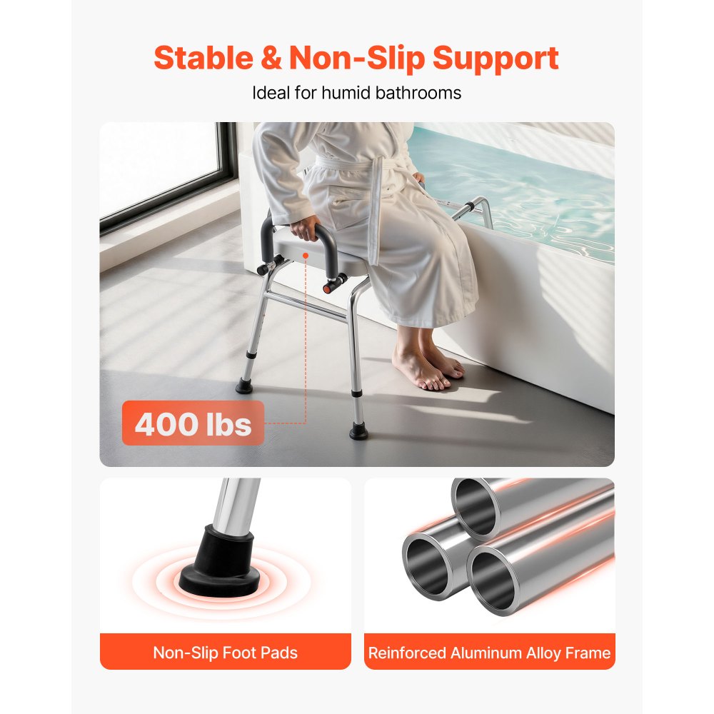 VEVOR Asiento de Bañera Deslizante Carga de 180 kg, Silla de Ducha con Asiento Giratorio, Banco de Transferencia de Bañera con Brazos y Respaldo, Altura y Ancho Ajustables, para Personas Mayores