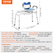 VEVOR Banco de Ducha Deslizante con Asiento Giratorio 1060 x 535 x 1025 mm Azul