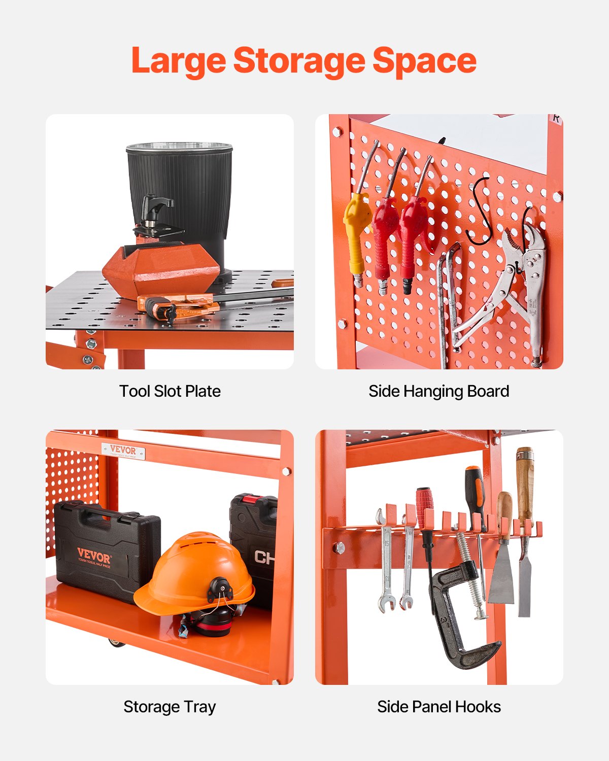 VEVOR welding table, 1016x609.6x914.4mm welding workbench with 362kg static load capacity, assembly table with 4 wheels (2 with brakes), double-layered work surface and 5/8-inch mounting holes