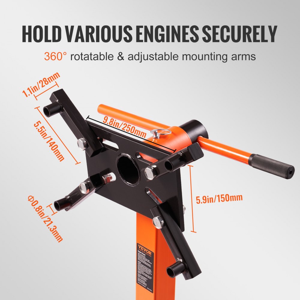 VEVOR Engine Stand, Engine Holder 680 kg, Engine Stand with Claw Jack and Transmission Holder, Engine Hoist for Automotive Workshops with Wheels & 508 mm Handle, Portable Engine Hoist, Engine Crane, Repair Tool, Foldable