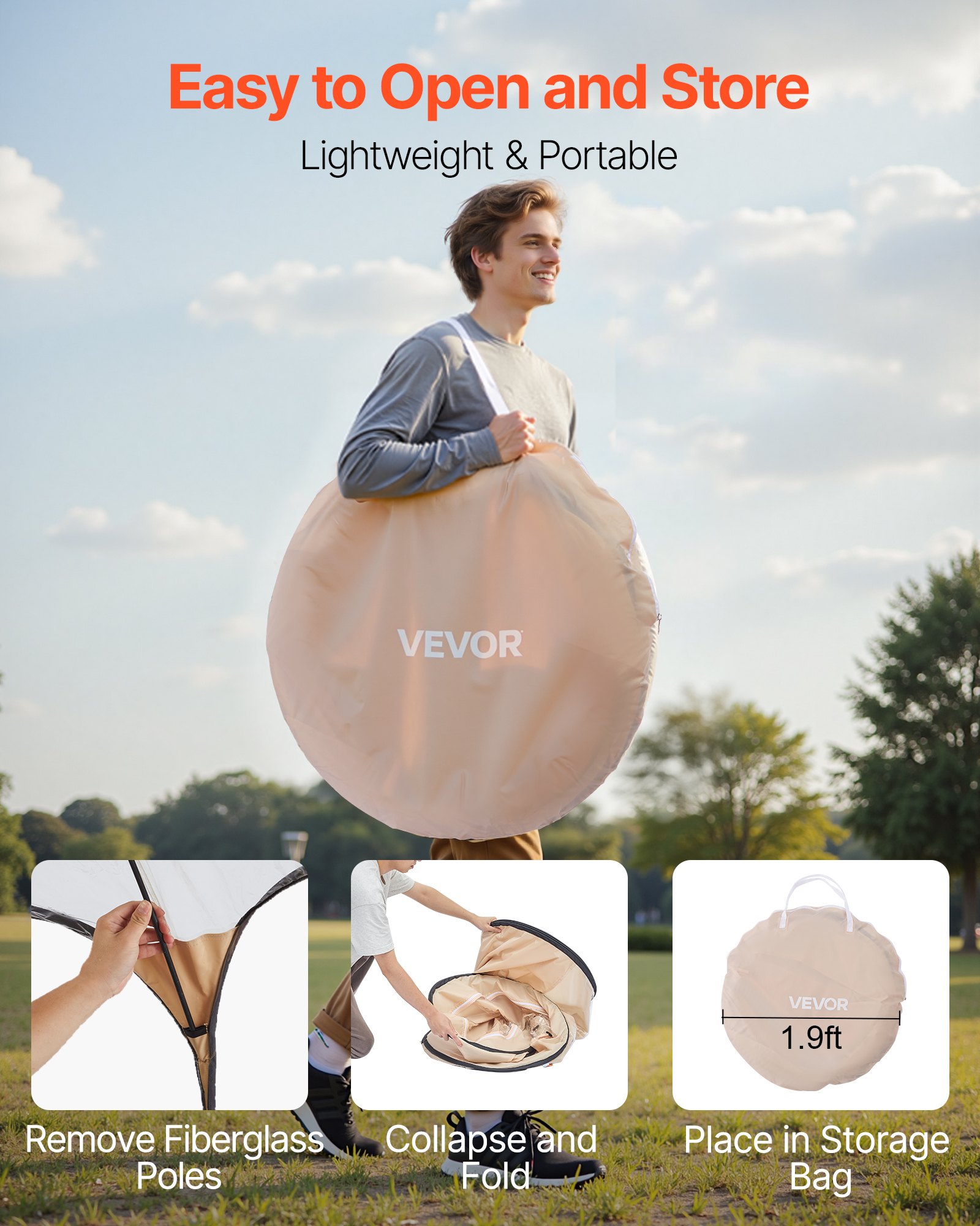 VEVOR Tienda de Campaña Deportiva Emergente, 120 x 120 x 190 cm, Carpa Deportiva Impermeable Transparente con Tapete y Cubierta Superior para 1 Persona para Jardín, Camping, Pesca y Animaciones
