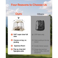 VEVOR Tienda de Campaña Deportiva Emergente, 160 x 160 x 182 cm, Carpa Deportiva Impermeable Transparente con Tapete y Cubierta Superior para 2-4 Personas para Jardín, Camping, Pesca y Animaciones