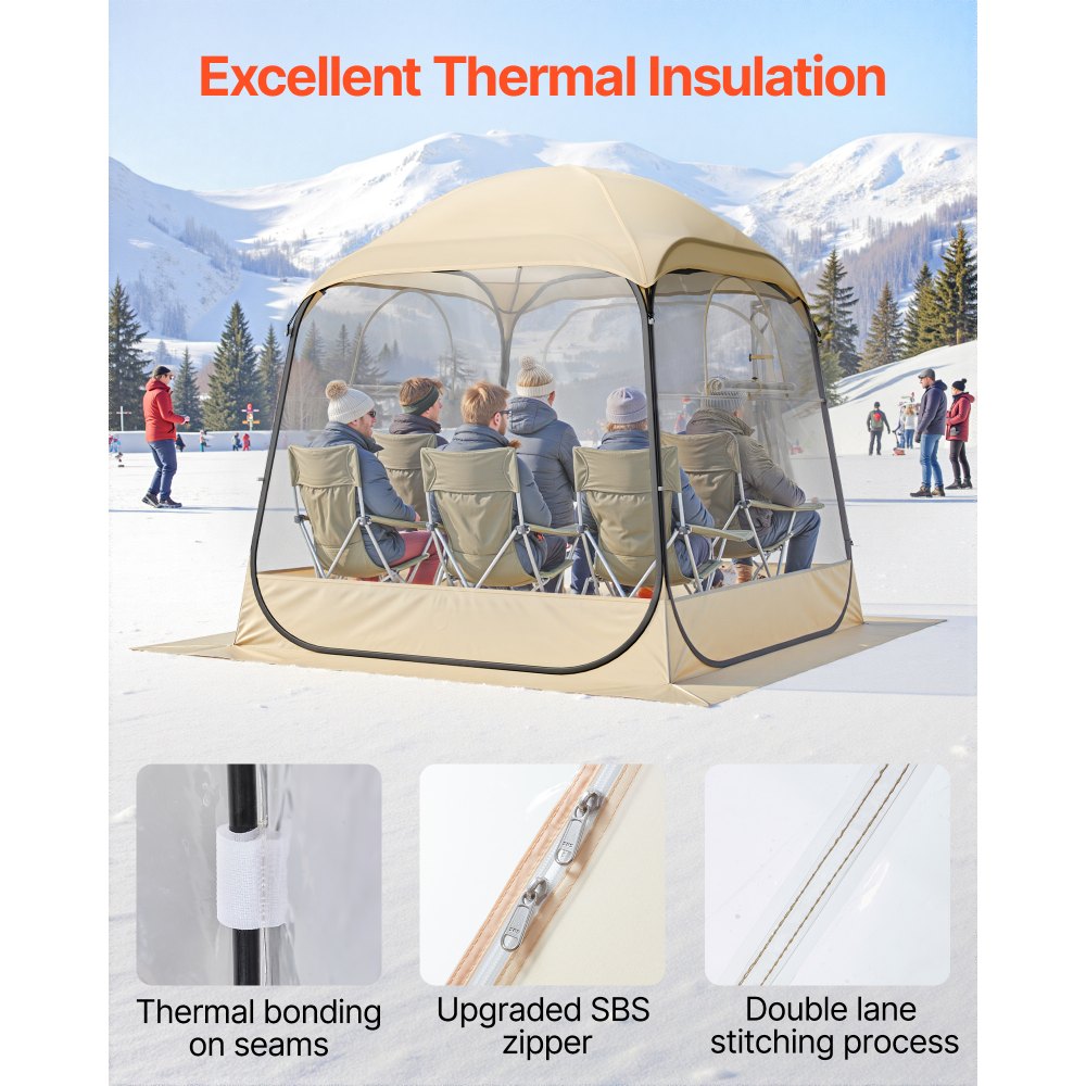VEVOR Tienda de Campaña Deportiva Emergente, 183 x 183 x 195 cm, Carpa Deportiva Impermeable Transparente con Tapete y Cubierta Superior para 2-4 personas para Jardín, Camping, Pesca y Animaciones