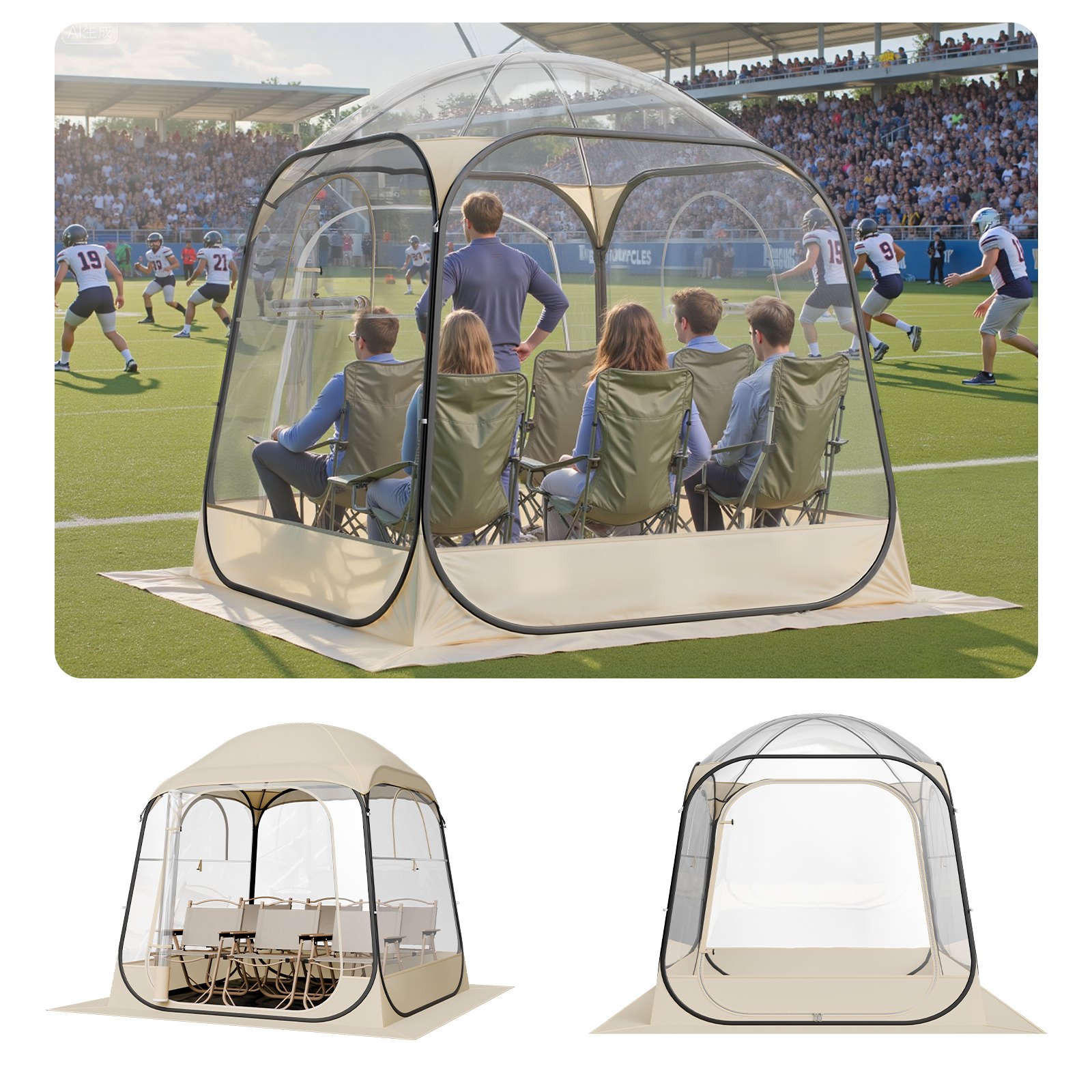 VEVOR Tienda de Campaña Deportiva Emergente, 183 x 183 x 195 cm, Carpa Deportiva Impermeable Transparente con Tapete y Cubierta Superior para 2-4 personas para Jardín, Camping, Pesca y Animaciones