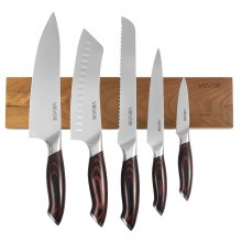 VEVOR Juego de Cuchillos de 6 uds, con Soporte Magnético, Acero Inoxidable de Alto Carbono, Resistente a Roturas, con Aspecto de Nogal, para Cortar, Picar y Pelar sin Esfuerzo, 342 x 52 x 208 mm