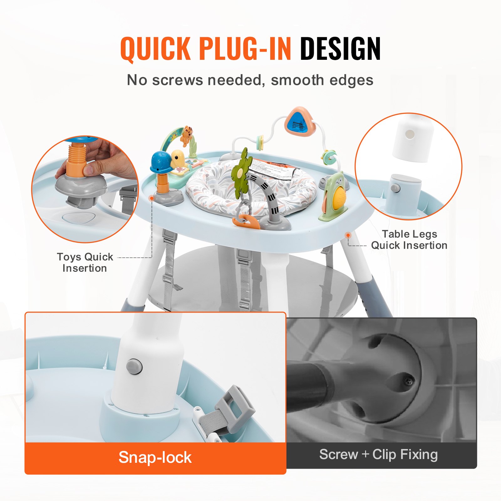 VEVOR Centro de Actividades para bebés, Centro de Juegos Interactivo, Asiento Giratorio de 360° y Altura Ajustable, Saltador y Mesa de Juegos para niños pequeños con Juguetes de Desarrollo