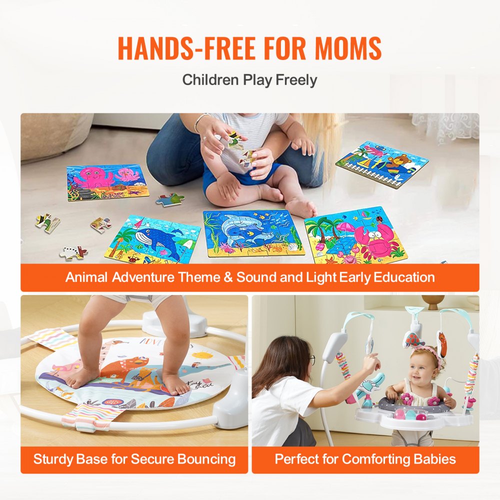 Hamaca para bebé VEVOR, centro de actividades para bebés con rotación de 360° y altura ajustable, hamaca para niños pequeños con juguetes de desarrollo, luces y sonidos musicales, hamaca para bebés de 6 meses en adelante