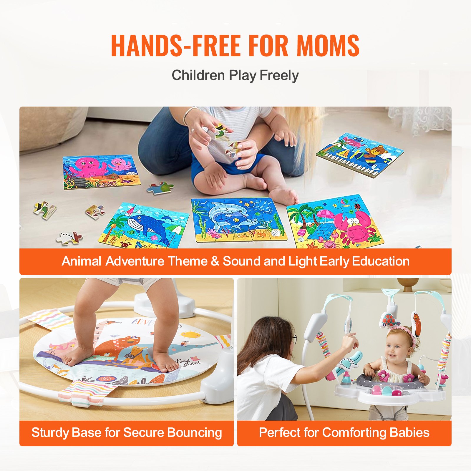 Hamaca para bebé VEVOR, centro de actividades para bebés con rotación de 360° y altura ajustable, hamaca para niños pequeños con juguetes de desarrollo, luces y sonidos musicales, hamaca para bebés de 6 meses en adelante