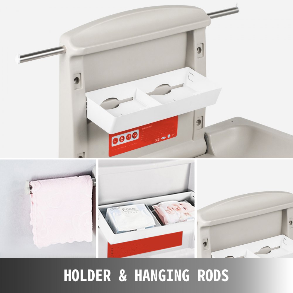 VEVOR Cambiador Bebe Pared Cambiador Bebe Plegable Pared 33,5x22,4x18,5 " Cambiadores de Pared Cambiador de Pañales de Pared Horizontal Gris Cambiador de Pared HDPE, para Baños Públicos o Privados