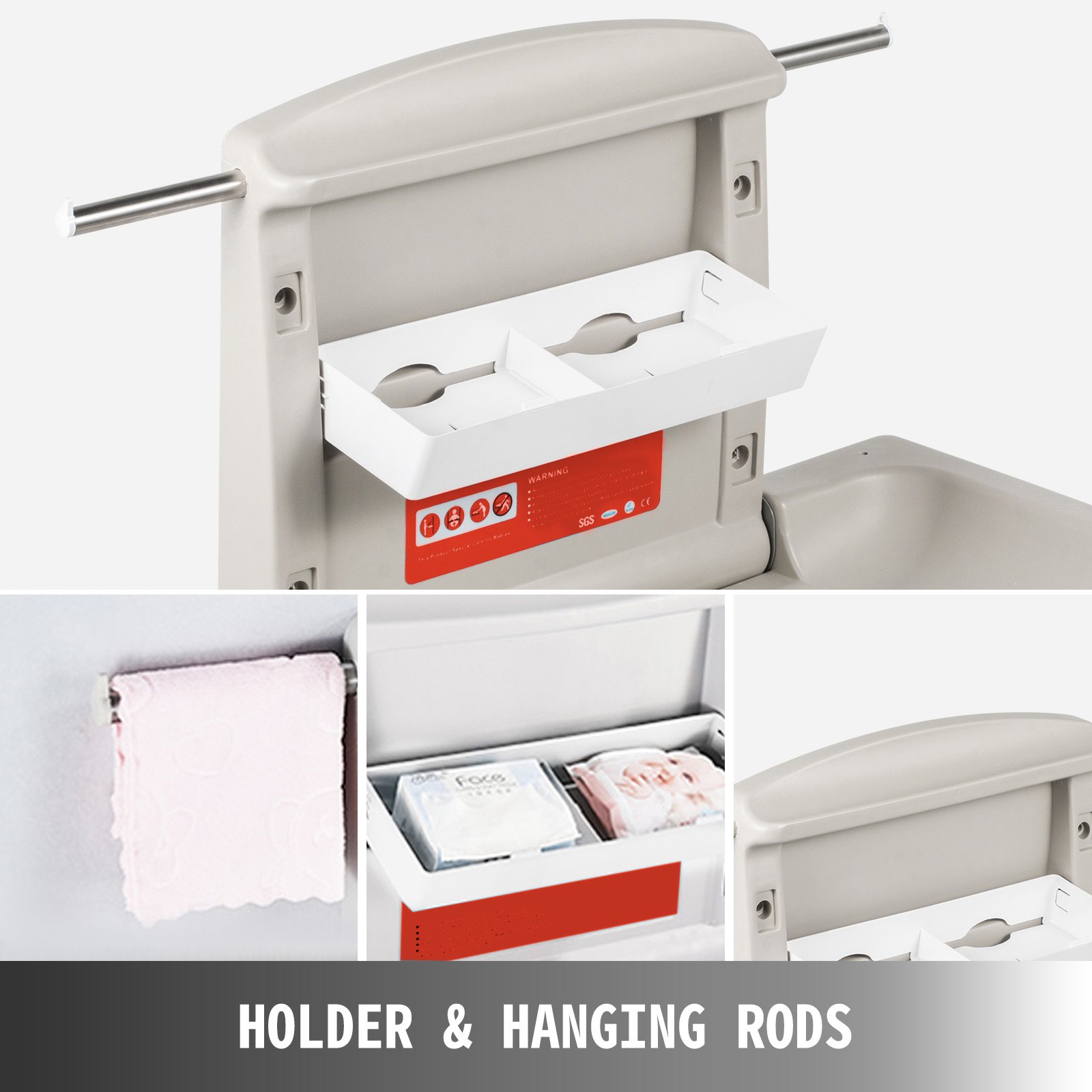 VEVOR Cambiador Bebe Pared Cambiador Bebe Plegable Pared 33,5x22,4x18,5 " Cambiadores de Pared Cambiador de Pañales de Pared Horizontal Gris Cambiador de Pared HDPE, para Baños Públicos o Privados