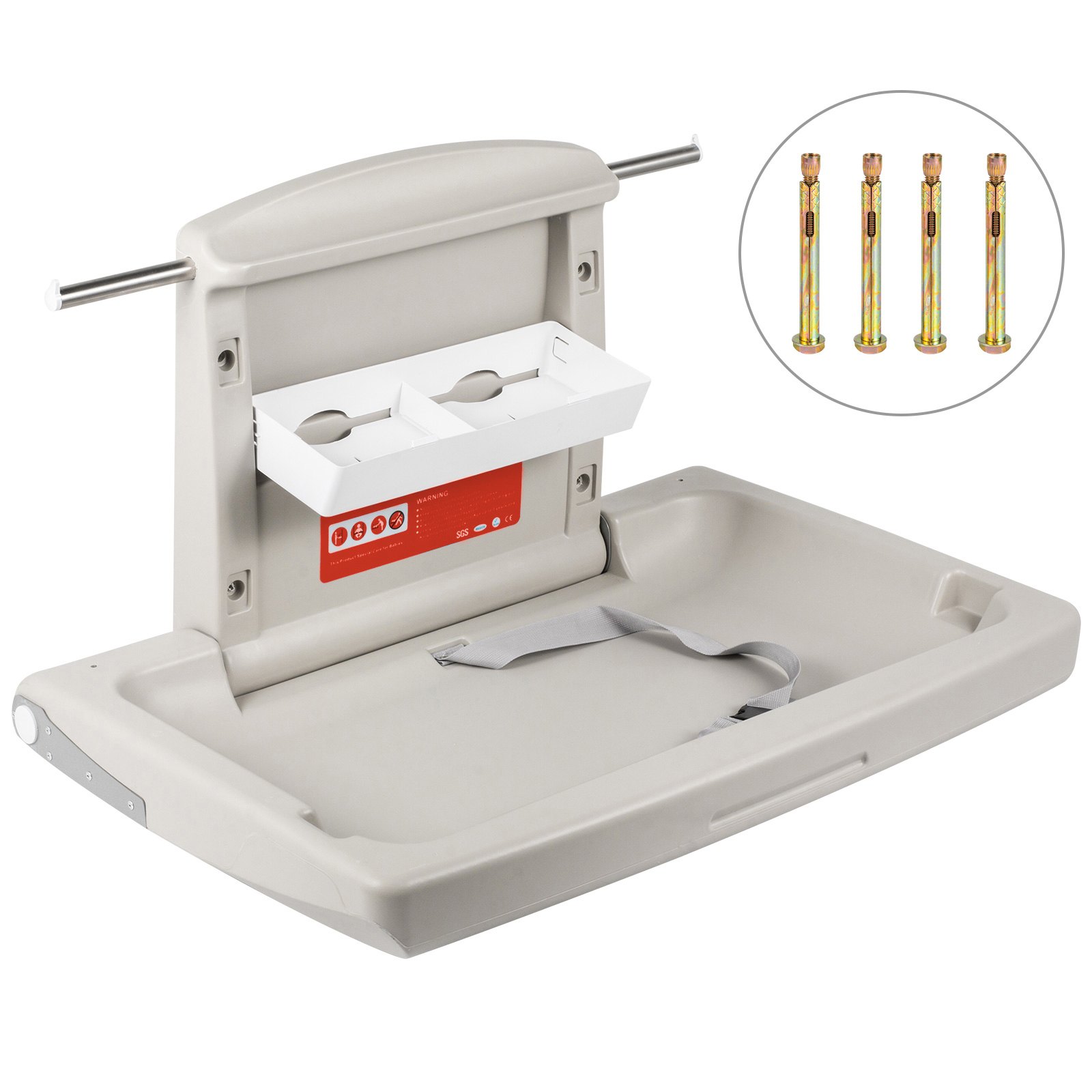 VEVOR Cambiador Bebe Pared Cambiador Bebe Plegable Pared 33,5x22,4x18,5 " Cambiadores de Pared Cambiador de Pañales de Pared Horizontal Gris Cambiador de Pared HDPE, para Baños Públicos o Privados