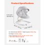 VEVOR Columpio para Bebés de 0 a 9 Meses 3 Velocidades 730 x 540 x 400-630 mm