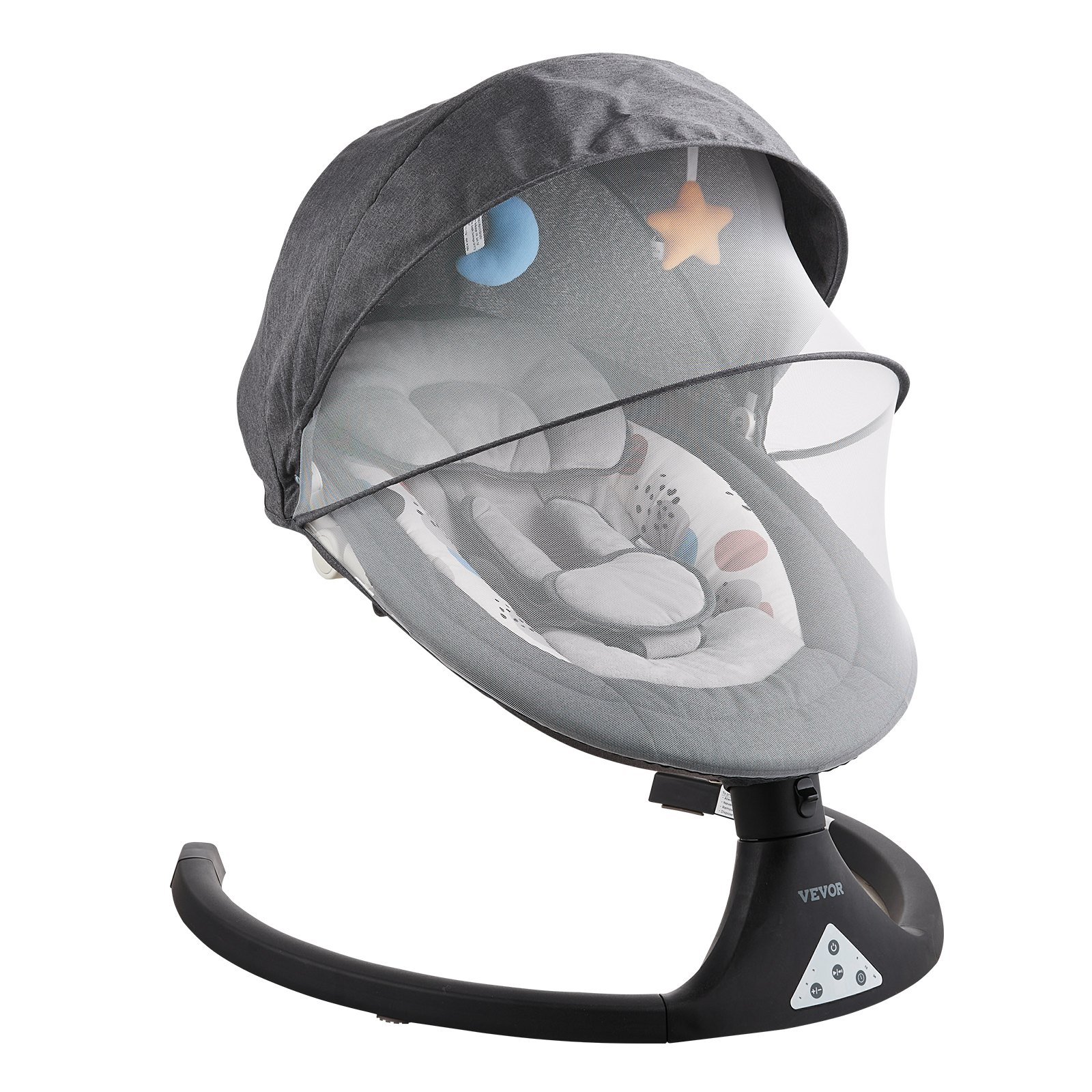 VEVOR Baby Swing, 5-Speed Baby Bouncer with 3 Seating Positions, Portable Baby Swing with PVC Touch Panel, Remote Control, Bluetooth, 10 Songs & Mosquito Net for Newborns from 0-9 Months/0-9kg