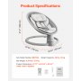 VEVOR Baby Swing, 5-Speed Baby Bouncer, Portable Baby Swing with Remote Control, Touch Panel, Bluetooth Music, 10 Songs & 5-Point Safety Harness for Children Aged 0-9 Months up to 9 kg