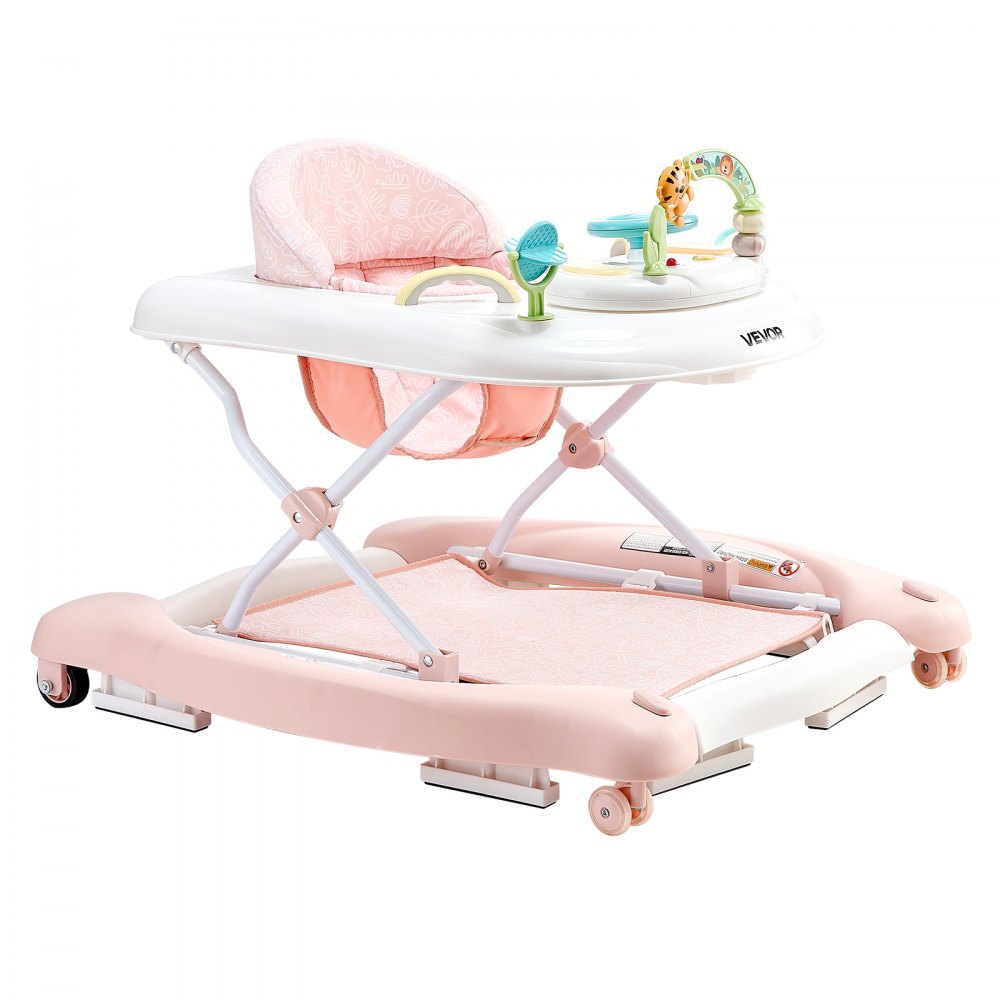 VEVOR 5-in-1 Baby Walker, Folding Baby Activity Center on Wheels, Height Adjustable Rocker Bouncer Walker with Comfortable High-Back Seat, Anti-Rollover Toddler Walking Helper for 6-24 Month Boy Girls