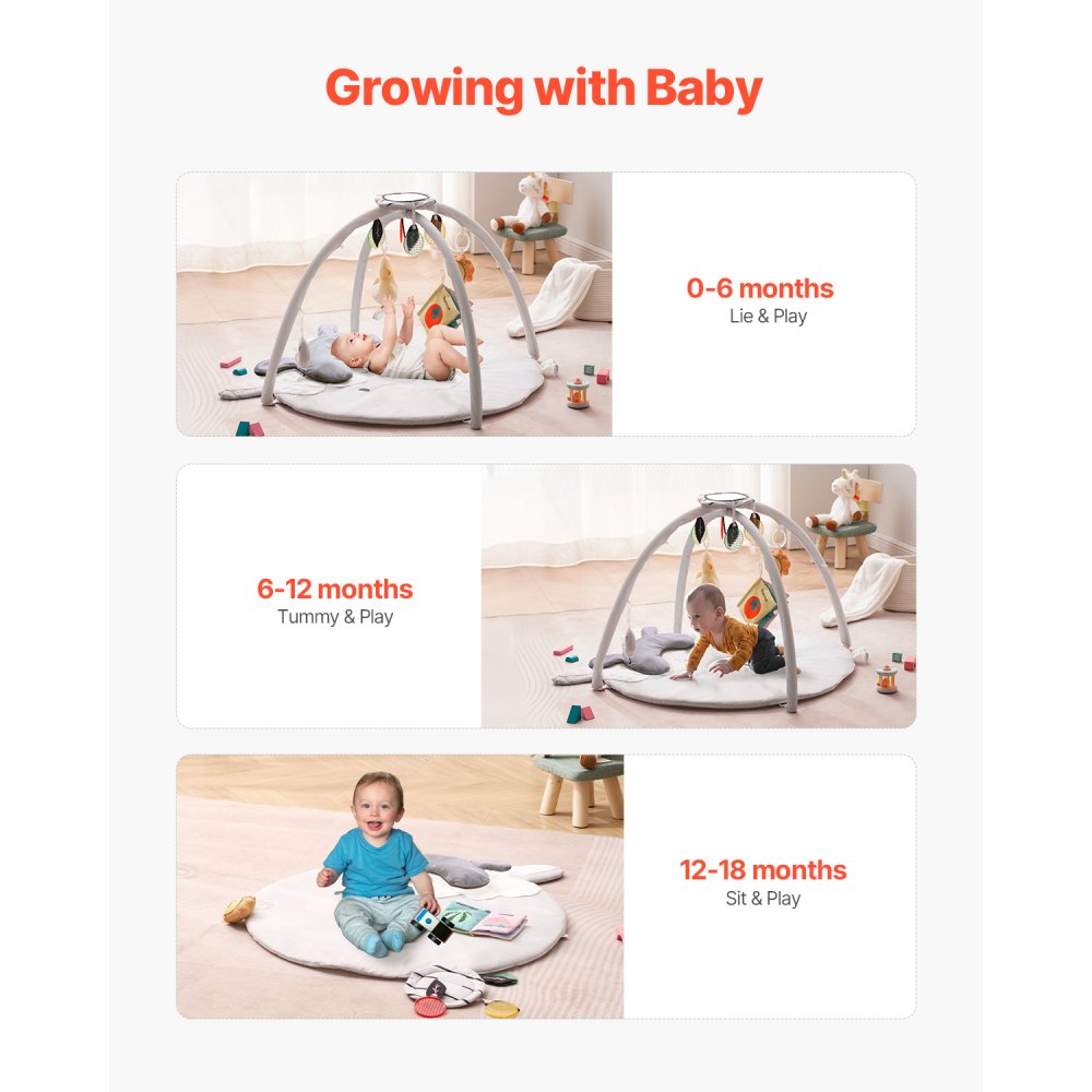 VEVOR Alfombra de Juegos para Bebés 0 a 18 Meses, para Tiempo Boca Abajo con 5 Juguetes Sensoriales, Regalo Esencial para el Desarrollo de Habilidades Sensoriales y Motoras, 995 x 830 x 550 mm
