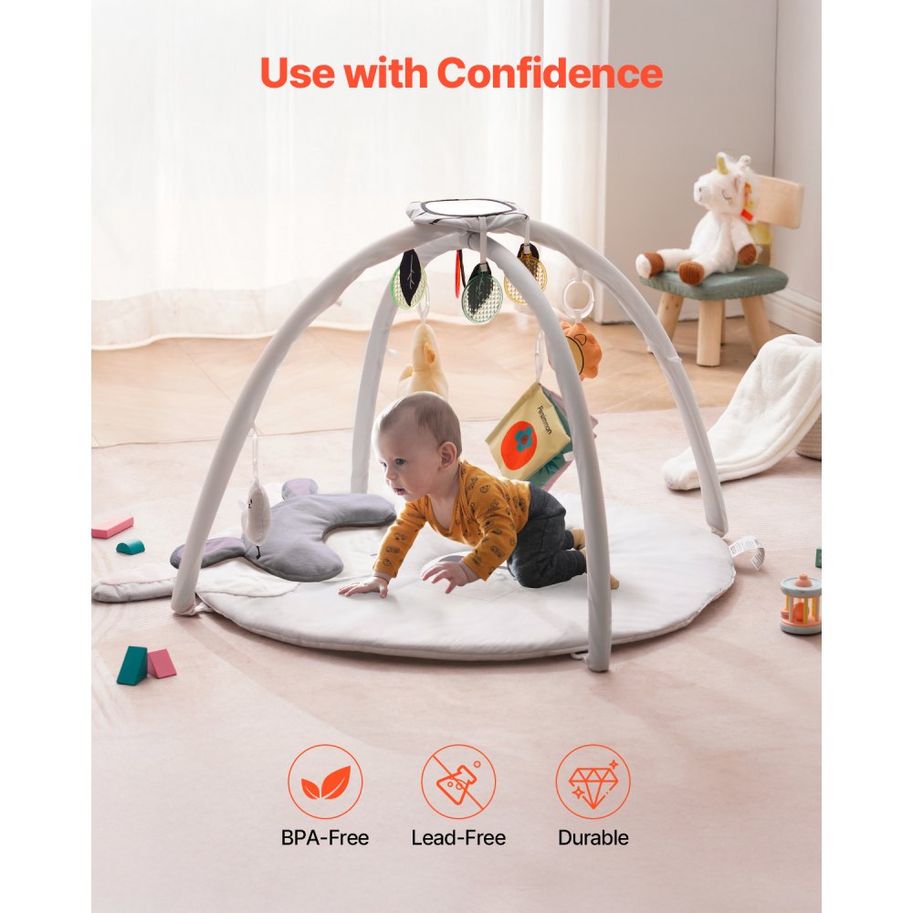 VEVOR Alfombra de Juegos para Bebés 0 a 18 Meses, para Tiempo Boca Abajo con 5 Juguetes Sensoriales, Regalo Esencial para el Desarrollo de Habilidades Sensoriales y Motoras, 995 x 830 x 550 mm
