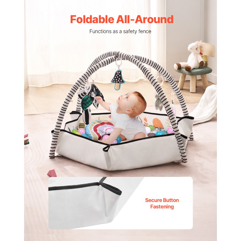 VEVOR Colchoneta de Juegos para Bebés, para Tiempo Boca Abajo con 6 Juguetes Sensoriales Desmontables, con Tela Suave para el Desarrollo de Habilidades Sensoriales y Motoras, 1060 x 1060 x 555 mm