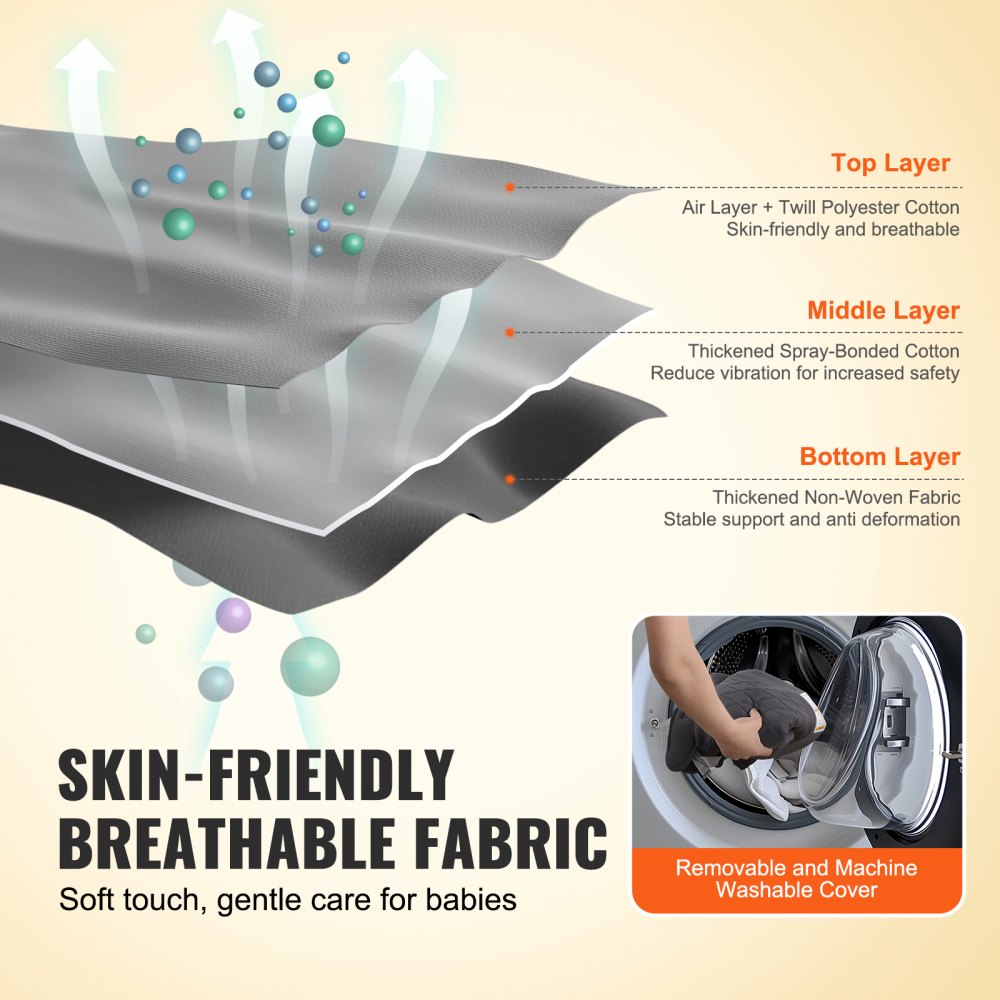 VEVOR Hamaca Plegable Portátil para Bebés de 0 a 9 Meses, con 2 Ángulos Reclinables y Arnés de 3 Puntos, con Bolsa de Transporte para Interior y Exterior, Carga 9 kg, Gris Oscuro, 651 x 410 x 600 mm