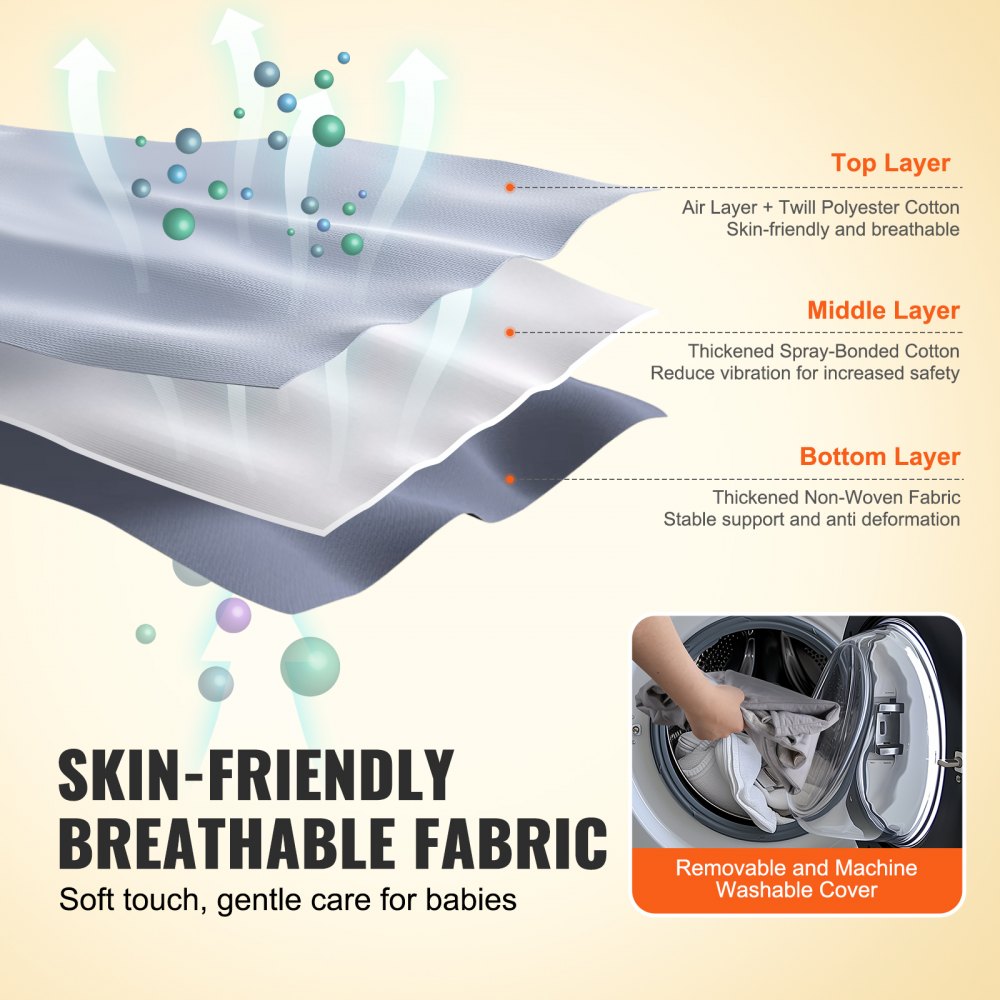 VEVOR Hamaca Plegable Portátil para Bebés de 0 a 9 Meses, con 2 Ángulos Reclinables y Barra de Juguetes Giratoria, Bolsa de Viaje para Interior y Exterior, Carga 9 kg, Gris Claro, 685 x 410 x 600 mm