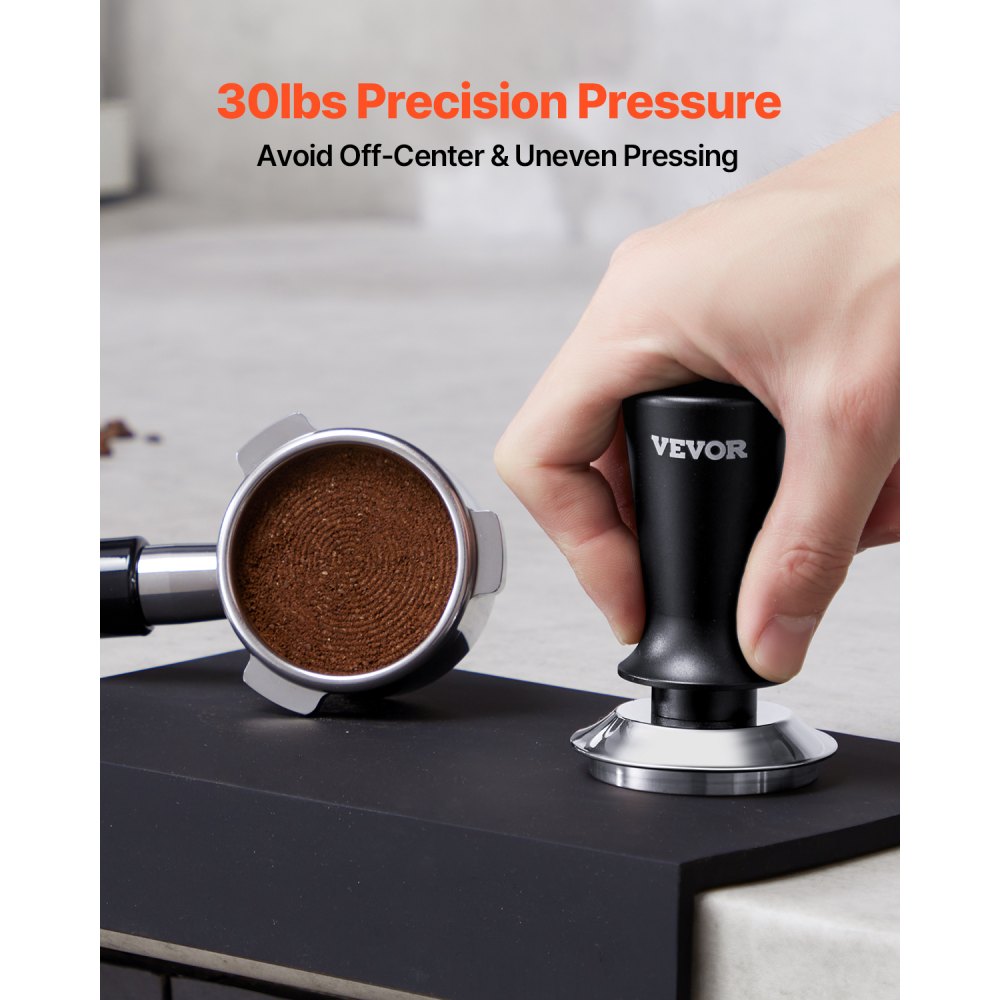 VEVOR Tamper de Café Expreso 58 mm con Resorte, Herramienta de Manipulación para Máquina de Café de Acero Inoxidable con Mango Antideslizante, Negro, Base Sólida Robusta y Apta para Alimentos