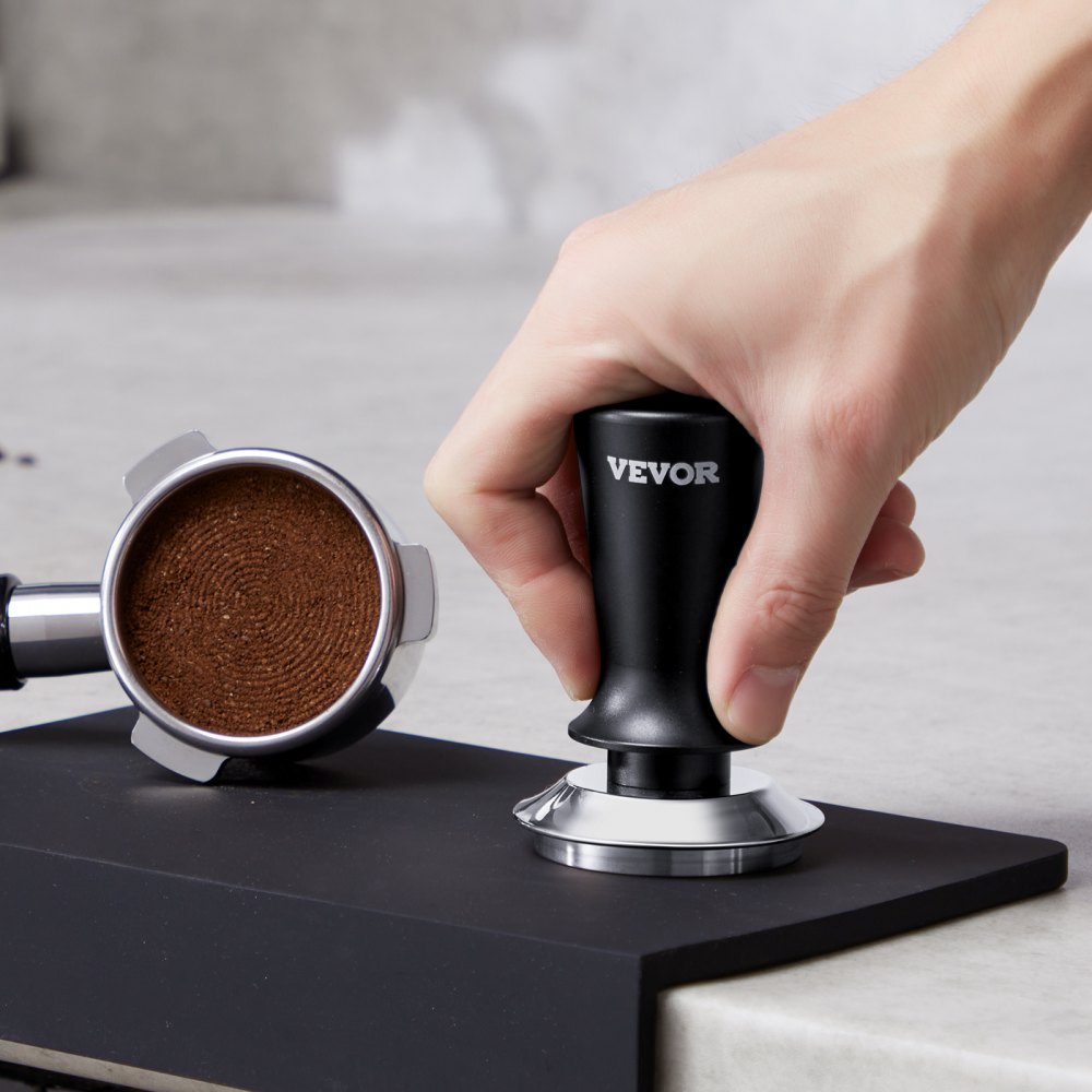 VEVOR Tamper de Café Expreso 58 mm con Resorte, Herramienta de Manipulación para Máquina de Café de Acero Inoxidable con Mango Antideslizante, Negro, Base Sólida Robusta y Apta para Alimentos
