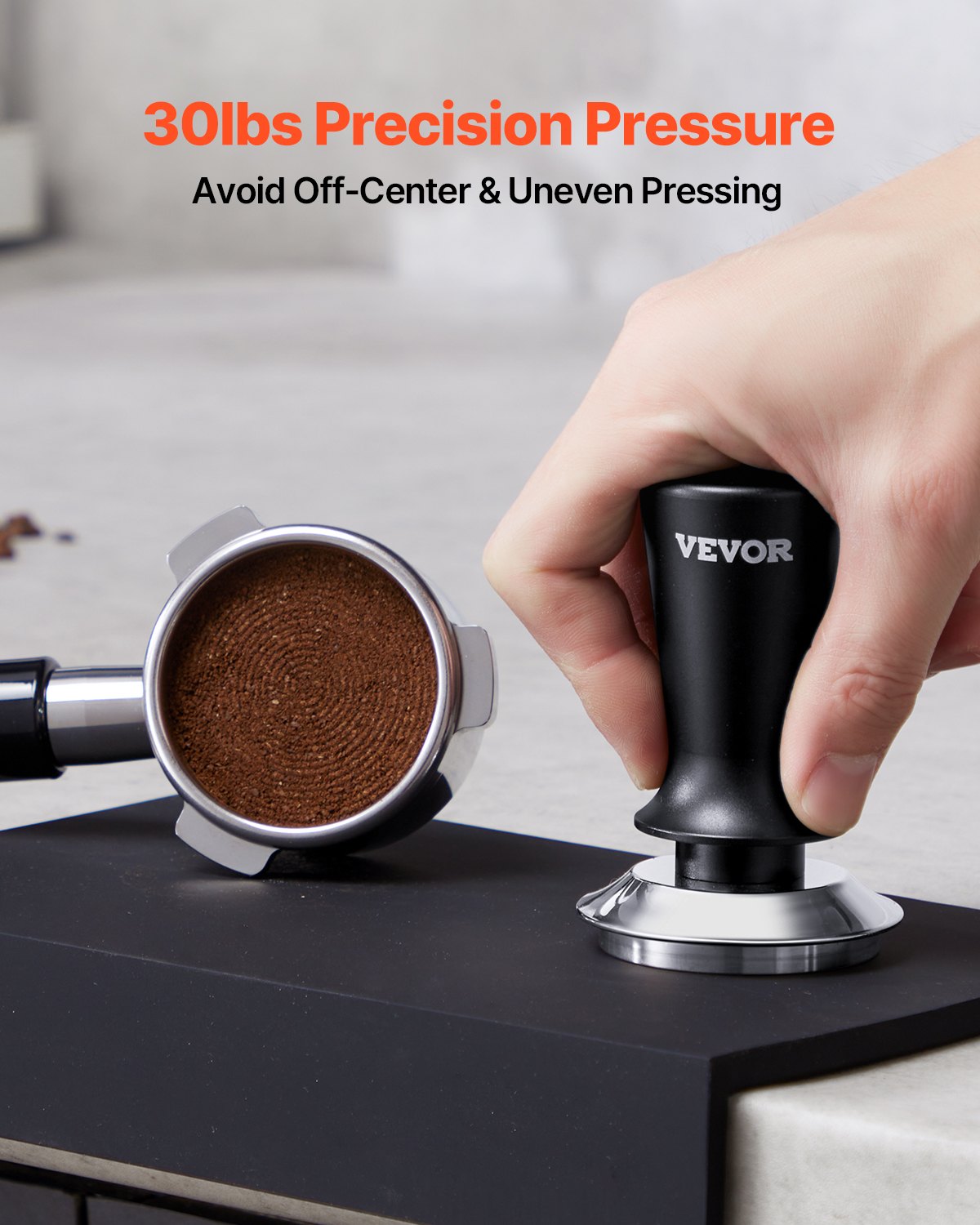 VEVOR Tamper de Café Expreso 58 mm con Resorte, Herramienta de Manipulación para Máquina de Café de Acero Inoxidable con Mango Antideslizante, Negro, Base Sólida Robusta y Apta para Alimentos