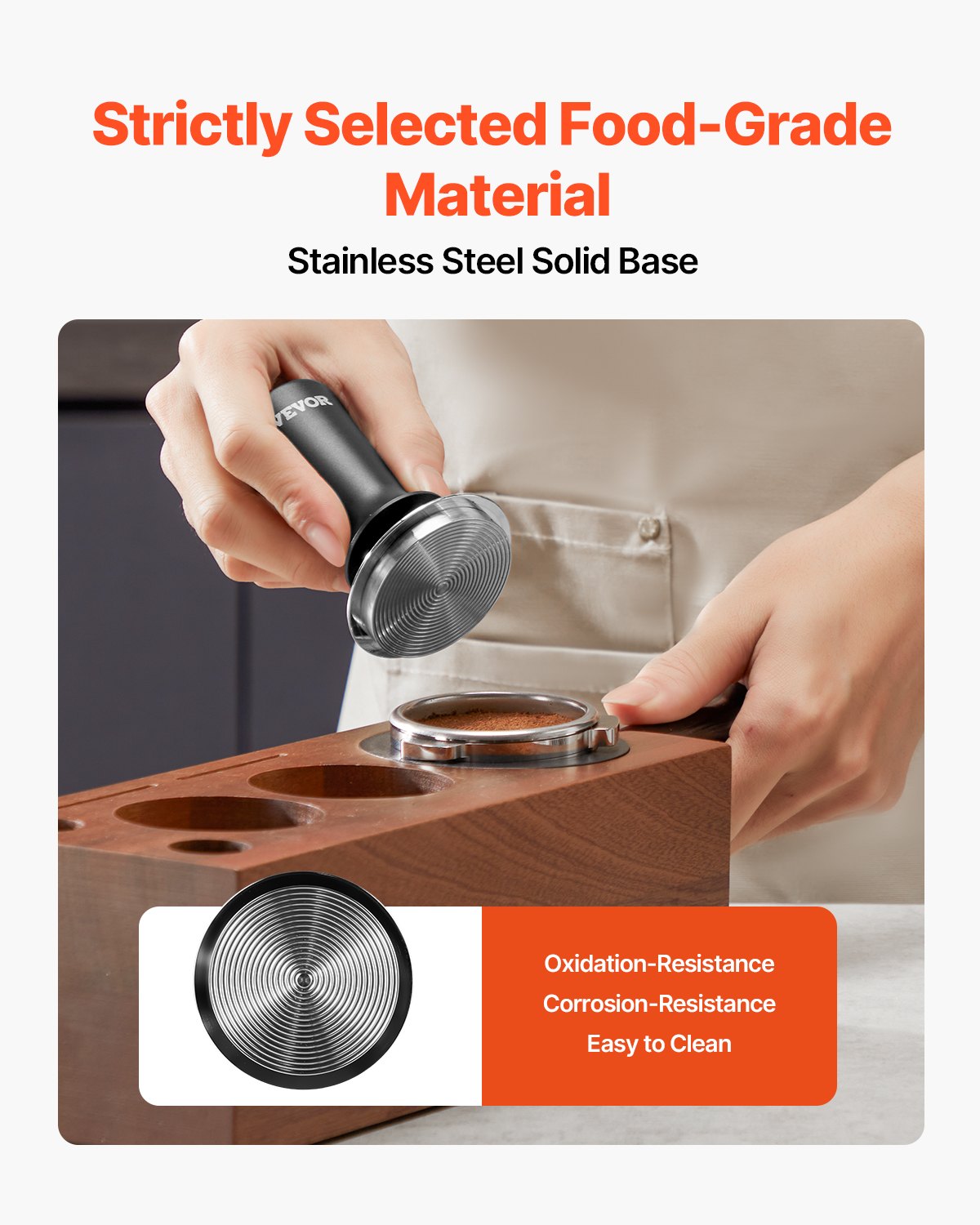 VEVOR Tamper de Café Expreso 58 mm con Resorte, Herramienta de Manipulación para Máquina de Café de Acero Inoxidable con Mango Antideslizante, Negro, Base Sólida Robusta y Apta para Alimentos