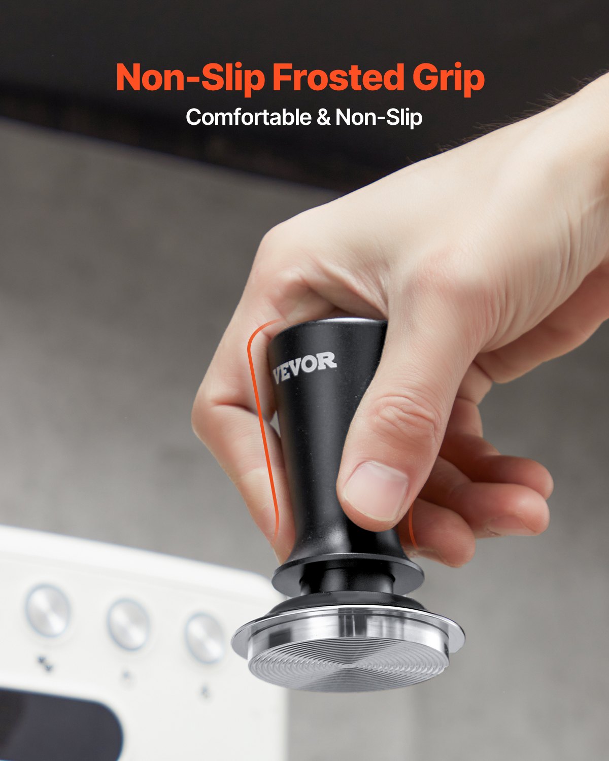 VEVOR Tamper de Café Expreso 58 mm con Resorte, Herramienta de Manipulación para Máquina de Café de Acero Inoxidable con Mango Antideslizante, Negro, Base Sólida Robusta y Apta para Alimentos