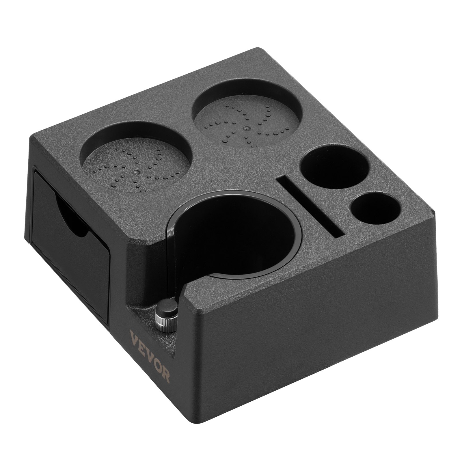 VEVOR Espresso Tamping Station made of ABS, 7 in 1 Multifunctional Tamping Station with Removable Slot, Espresso Knock Box with Non-Slip Base, Fits 51-58 mm Handles, Black