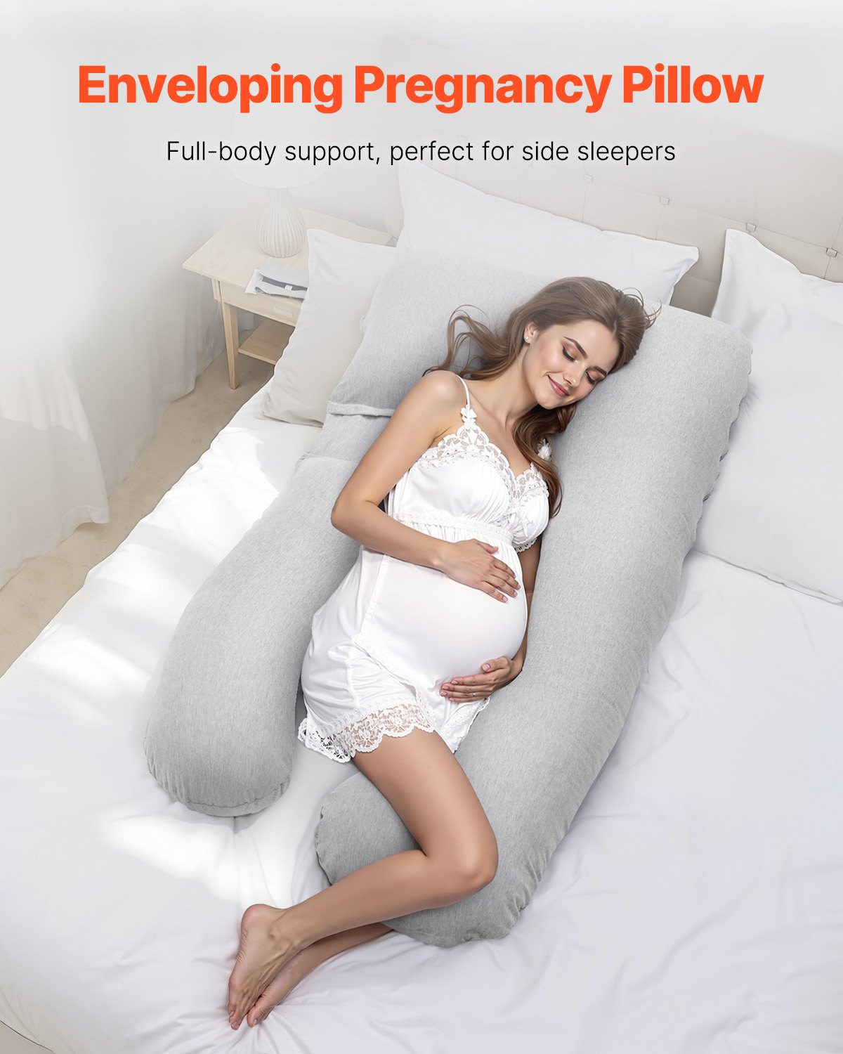 VEVOR Almohada de Maternidad de Cuerpo Completo en Forma de U, para Embarazadas Suaves y Transpirables con Funda Extraíble y Lavable, para Aliviar la Espalda, el Vientre, 1290 x 680 x 210 mm